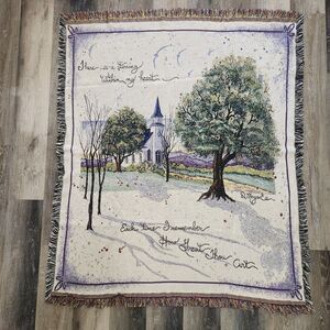How Great Thou Art Church Tapestry Fringe Throw Blanket Afghan 49x58"